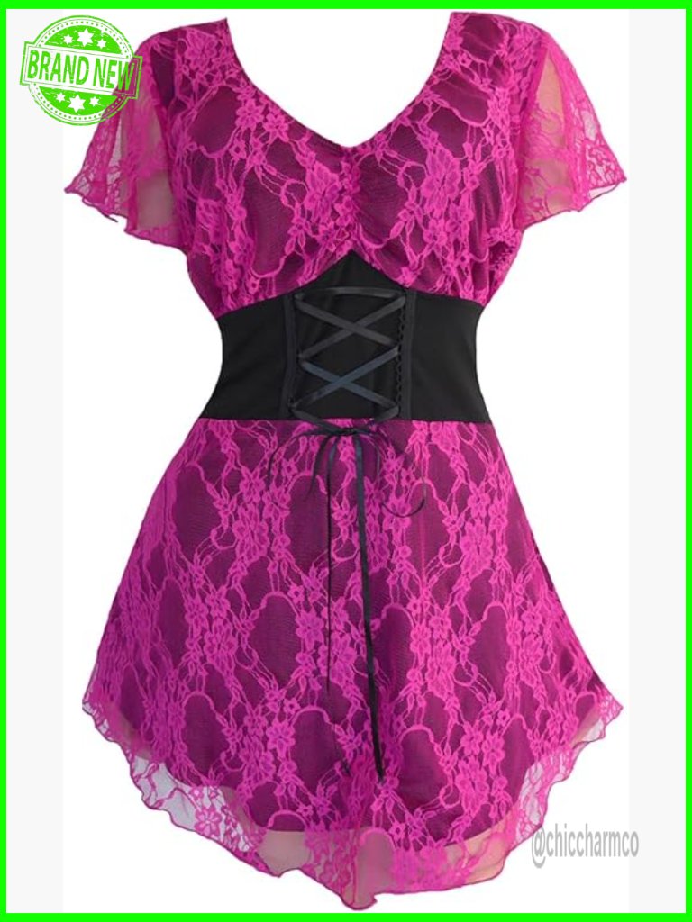 Plus Sweetheart Corset Lace Top Tunics Vacay Boho Steampunk